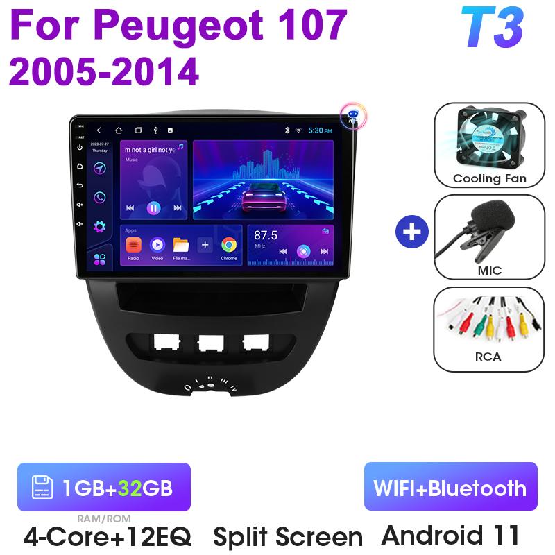 For Peugeot 107 Toyota Aygo Citroen C1 2005 - 2014 2 Din Android 12 Car Stereo Radio Multimedia Video Player GPS 4G Carplay Auto