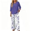 Women's Casual Printed 3/4 Sleeve Button Front Top and Wide Leg Pants 2 Piece Set