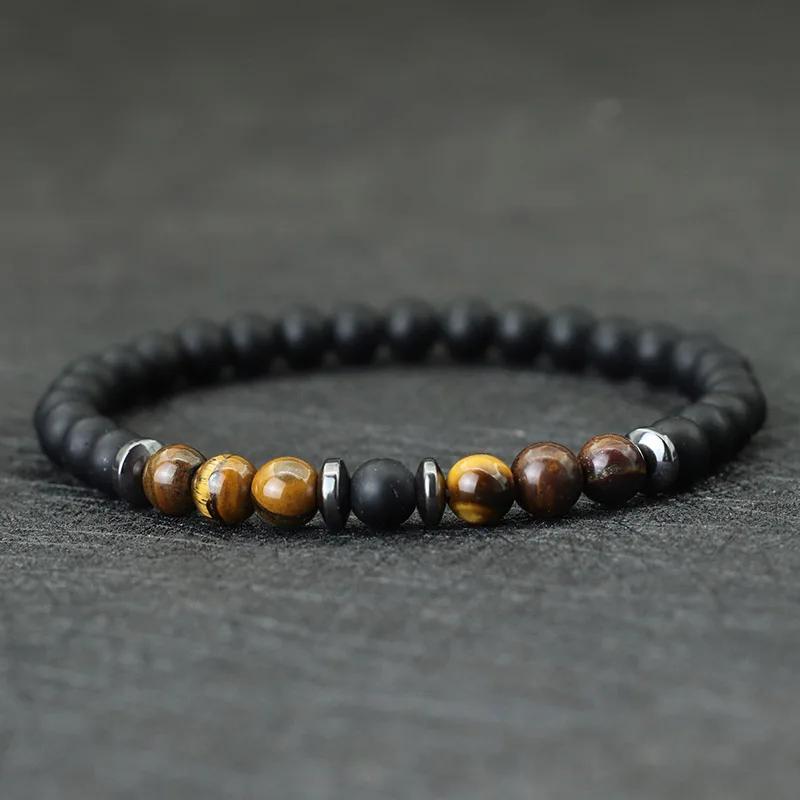 Minimalist Beaded Bracelet For Men 6mm Hematite Onyx Tiger Eyes Stone Braclet Leisure Accessories Pulseras Para Hombre