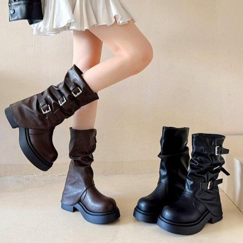 Fashion Block Heel Square Toe Fashion Boots 2025 New Early Autumn Mid-Tube Casual Sleeve Booties for Women