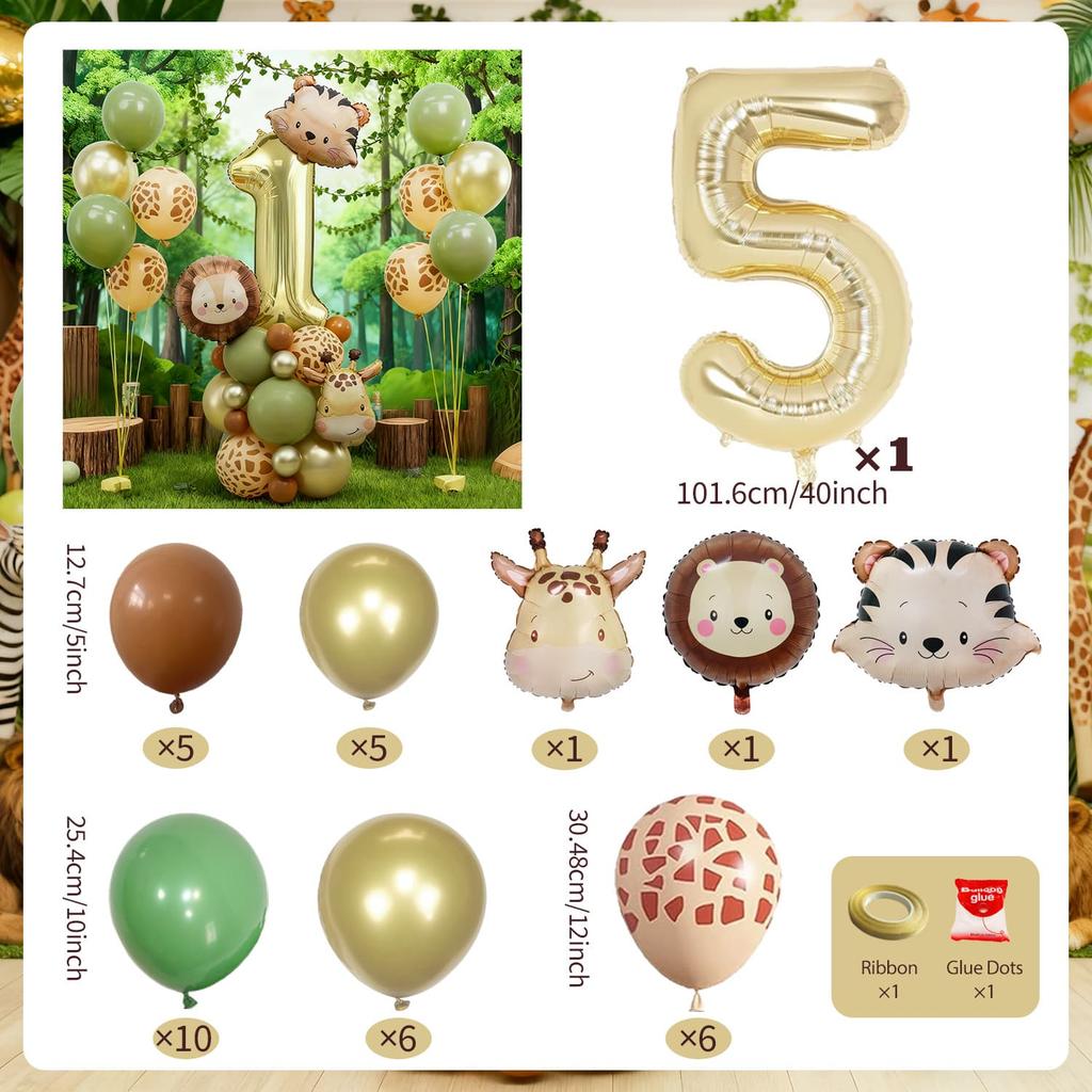 Forest Party Balloon Set Cute Animal Head Tiger Lion Giraffe Balloon, 32 inch Digital Balloon Jungle Theme Birthday Decoration