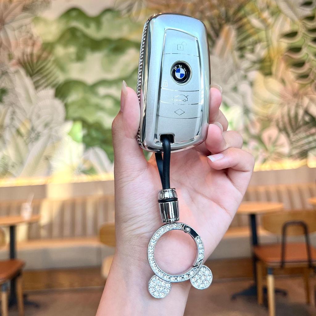 BMW Key Case: Compatible with X1, X2, X3, X4, X5, New 1 Series, 3 Series, 5 Series. Blade Style Shell with Women's Buckle Bag.
