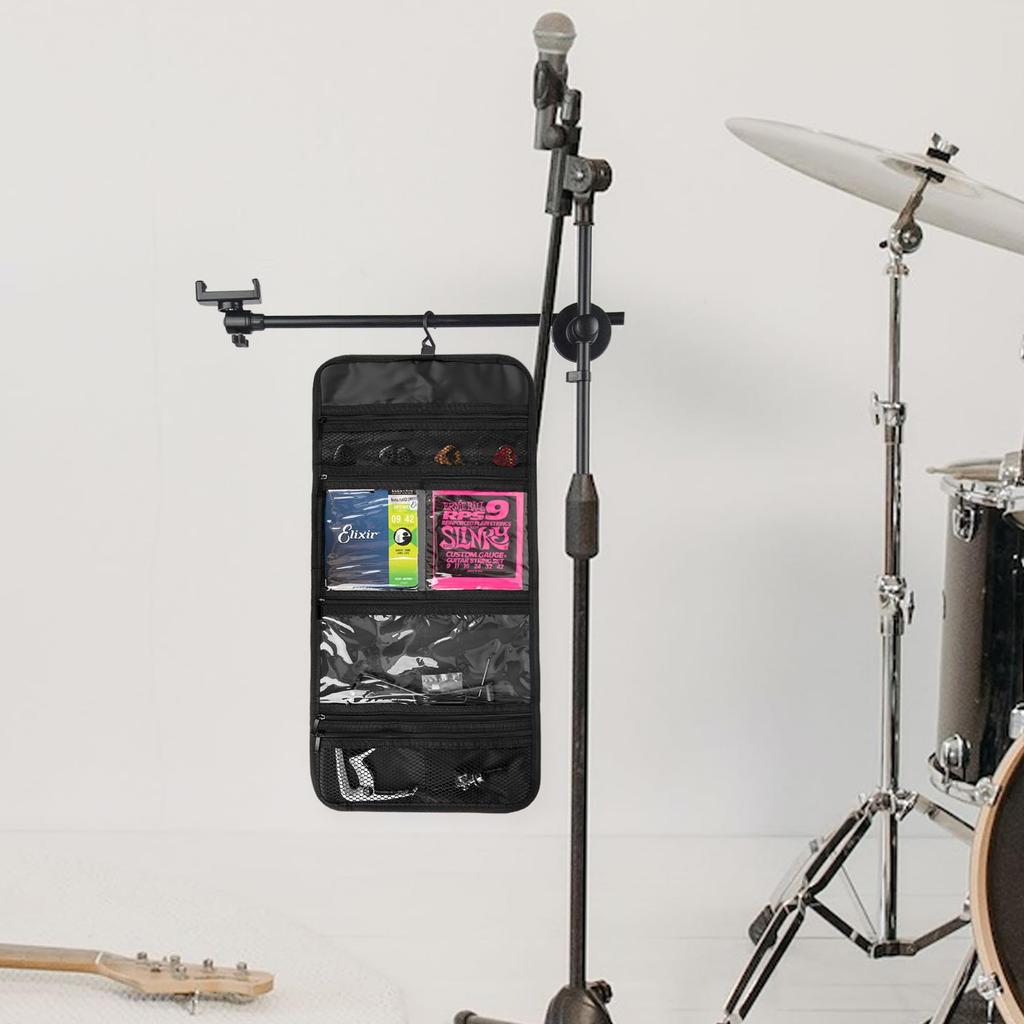 Musiin Guitar Accessory Organizer Foldable Easy Access Pocket Case for and String Holders Gray Bag, Picks, Straps, Capos, (Iron) -