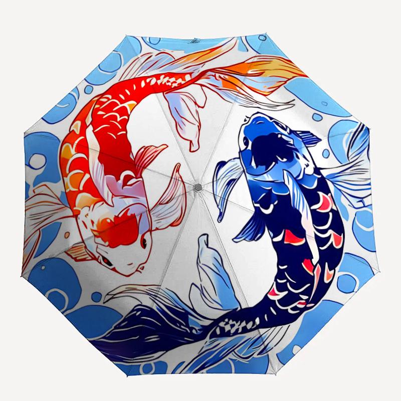 1pc Koi Fish Yin Yang Automatic Opening/closing umbrella, Reinforced 8-Rib Construction, Compact Travel Umbrella yy250808151