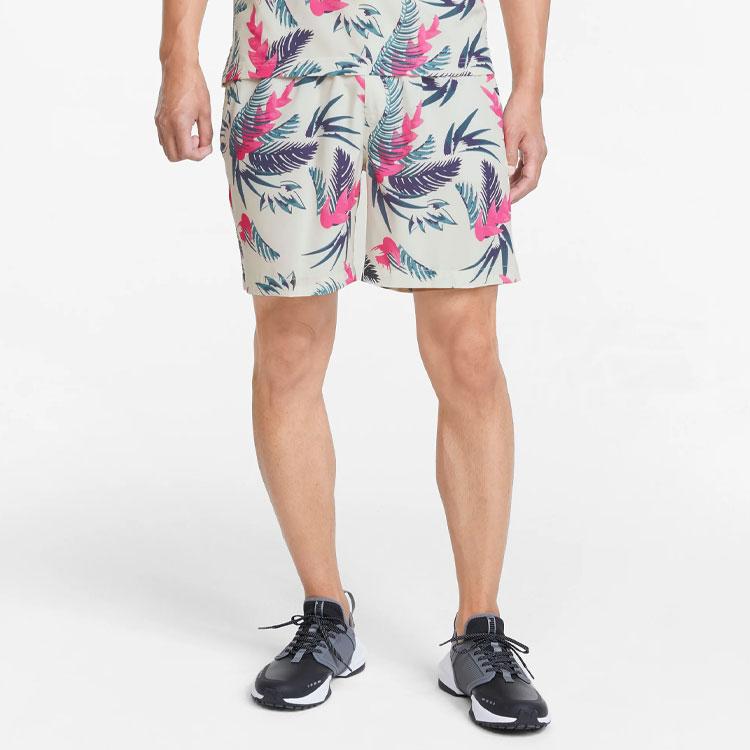Puma X Duvin Collaboration Plant Floral Print Lace-Up Straight Leg Shorts Men shorts White 534085-01
