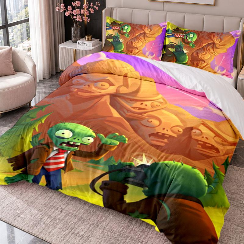 Plants vs. Zombies 3Pcs Bedding Set Duvet Cover With Two Pillowcases For Bedroom Home Decoration