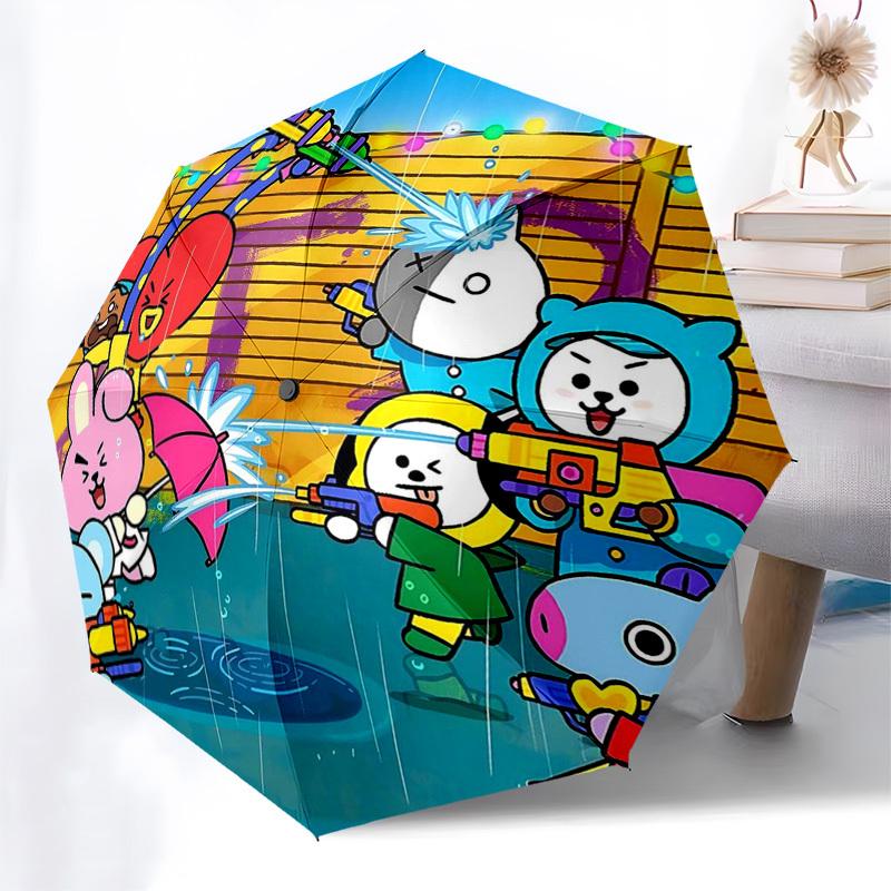 1pc BT21 Characters Outdoor Umbrella - Automatic Opening/Closing, Portable 3-Fold Design with 8-Bone Iron Frame - Perfect Gift for Fans, Traveler