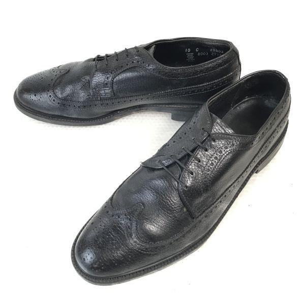 

80s-90s/NUNN BUSH/Long Wingtip Leather Shoes/10C/26.5-27.5/Black/Business/USA Vintage(USED)