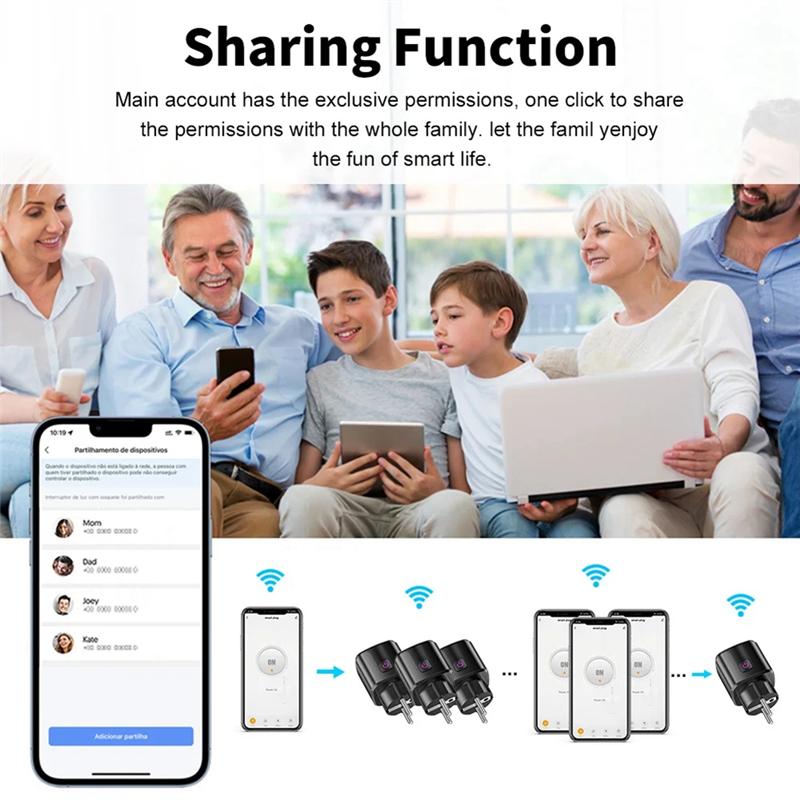 

ABNR 20A Smart Socket Tuya Wifi Smart Plug Power AC100-240V Outlet Alexa Home Voice Timing Socket Tuya Smart Life EU PLUG білий
