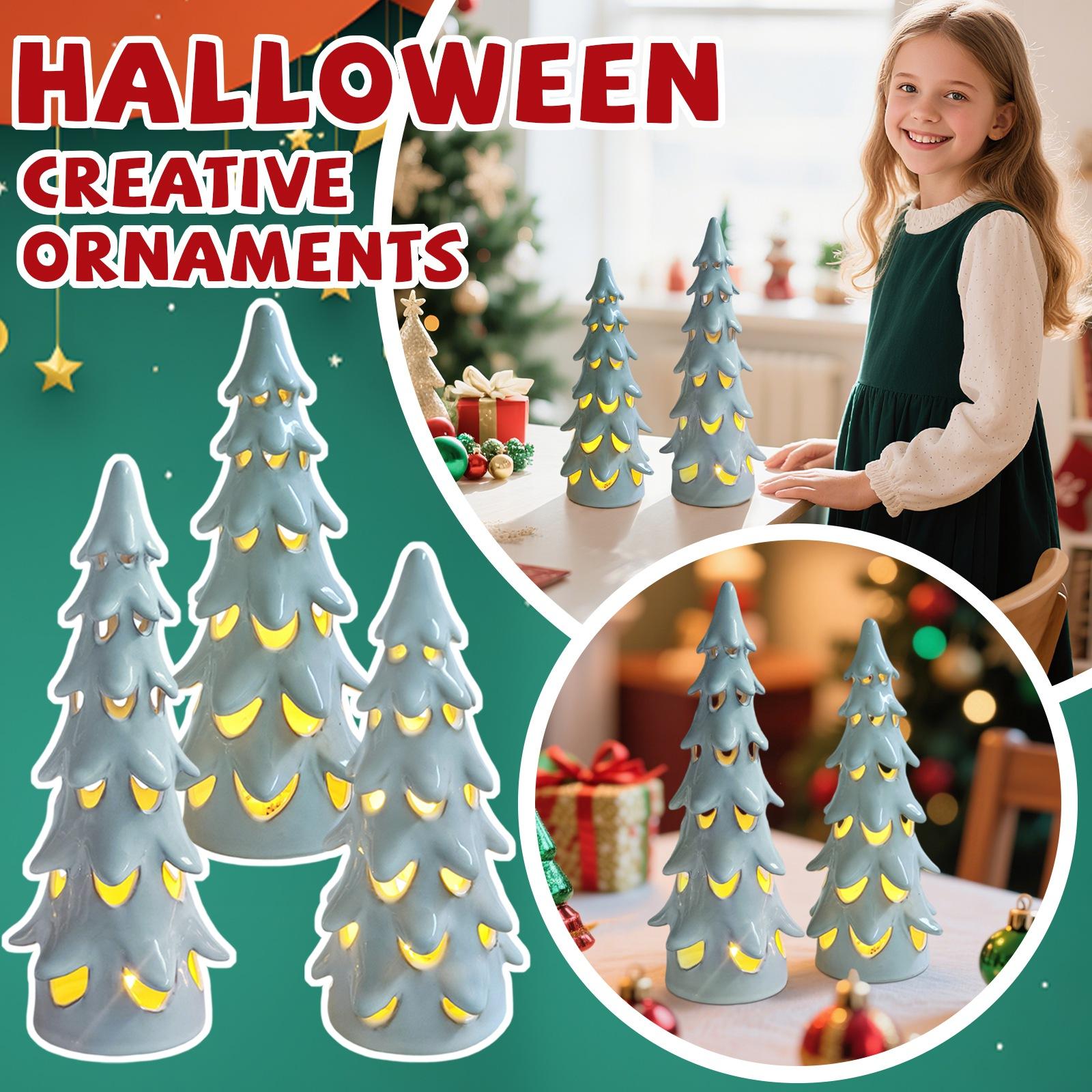 

1 Pack 3pcs Christmas Ceramic Tree Luminous Decorations Scene Layout Hollow Ornaments One Size белый