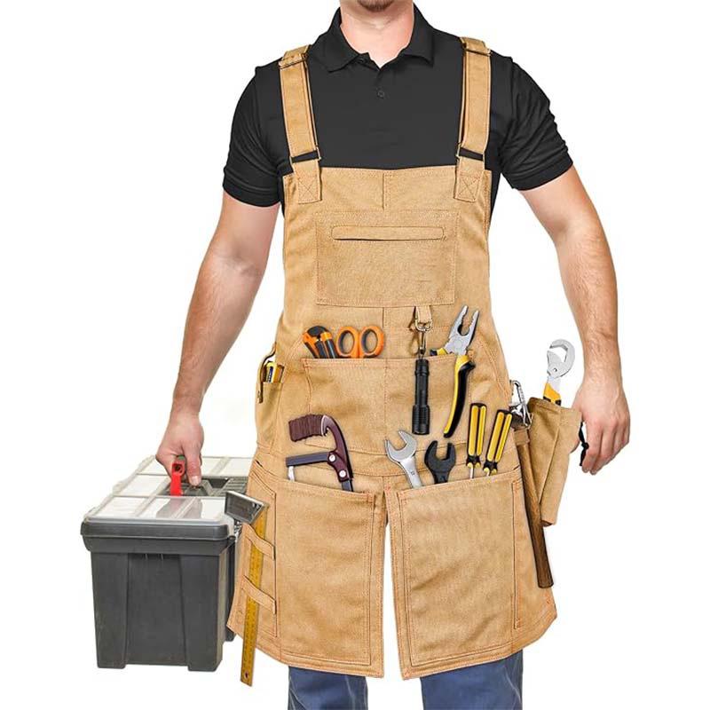 Thick Canvas Modern Minimalist Apron with Custom Logo, Cup Pocket, and Tool Holder for Electricians and Carpenters.