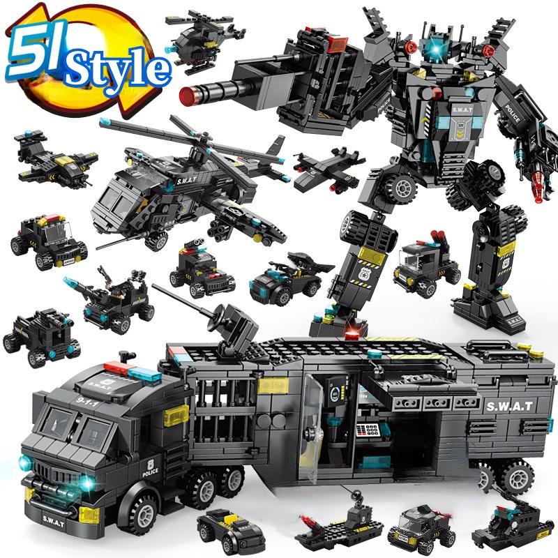 700Pcs City Series Police Station Swat Construction Blocks Military Truck Car Fighting War Robot Diy Toys For Young Boys Gifts