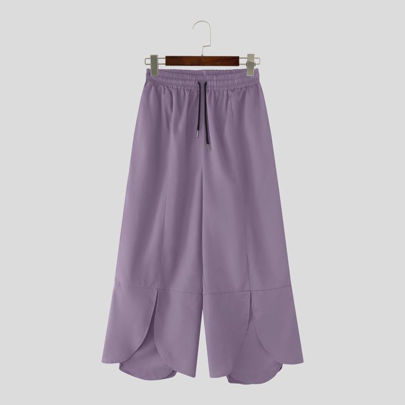 INCERUN Men Elastic Waist Irregular Layers Casual Loose Wide Leg Ankle Pants