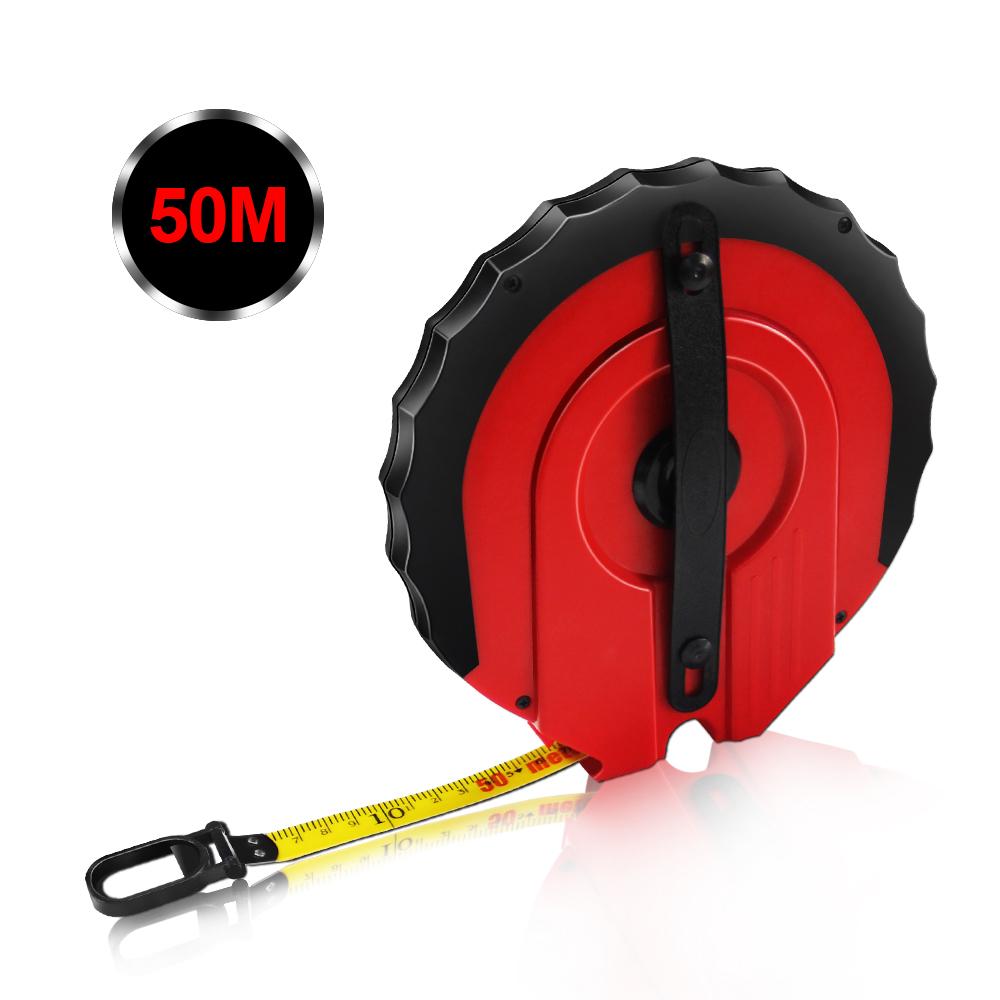 WISEUP 30/50M Fiberglass Tape Measure Double Face Printing Clad Measuring Tape Hand Cranked Tape Measure for Building Surveying