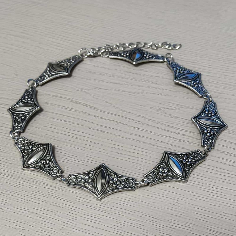 Boho Western Vintage Floral Carved Design Choker Silver Color Necklace for Men Women Exaggerated Punk Daily Wear Party Jewelry