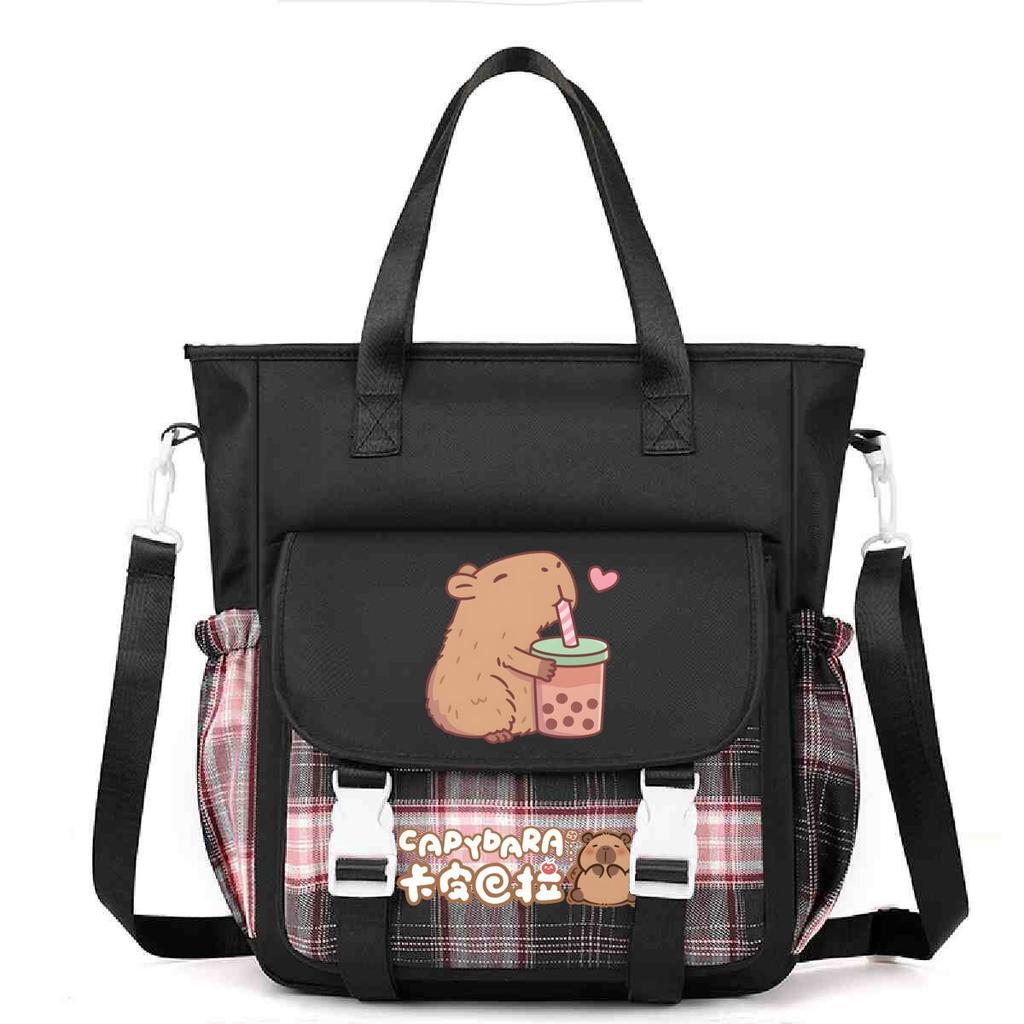 Crossbody bag, primary school, junior high school schoolbag, male and female students tutoring bag, cute kapibara large-capacity shoulder bag.