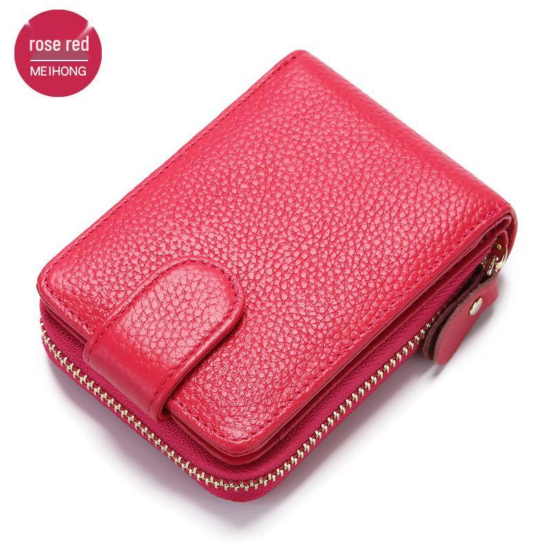 RFID Anti-Theft Cowhide Accordion Card & ID Holder with Zipper