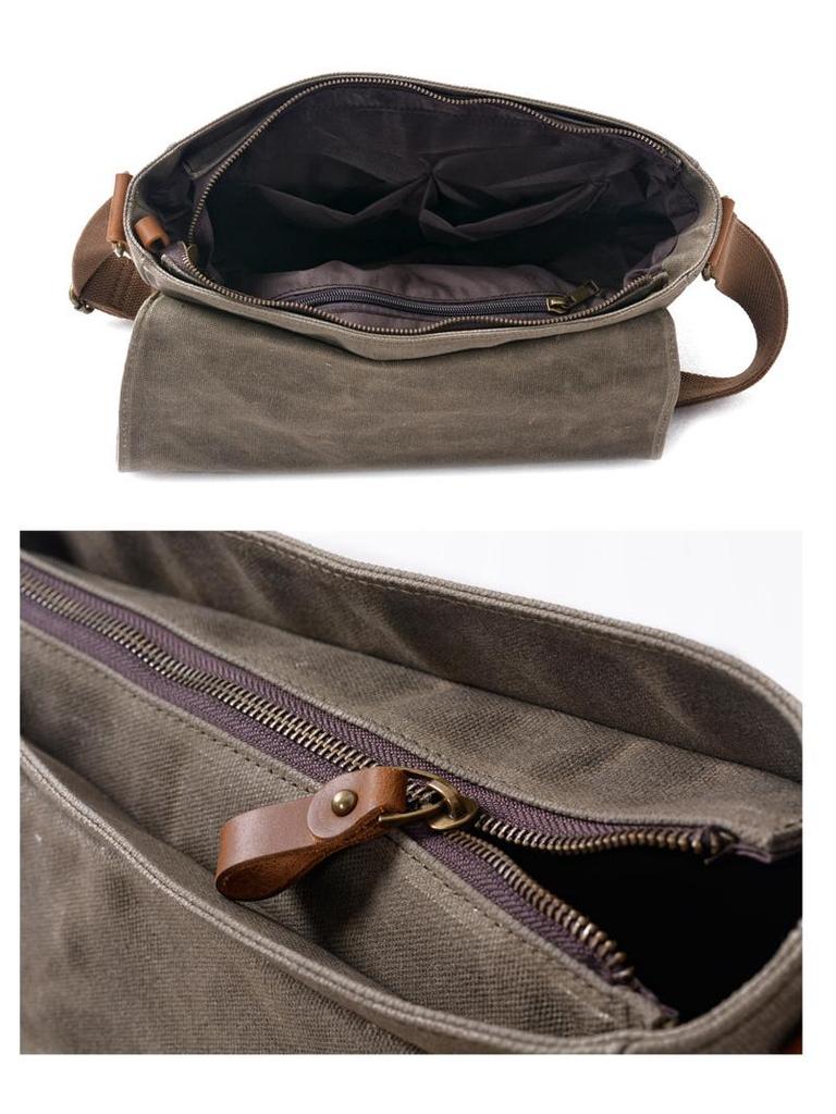 Waxed Canvas Patchwork Crossbody Bag - Top Grain Cowhide, Waterproof, Retro, Casual Men's Shoulder Bag