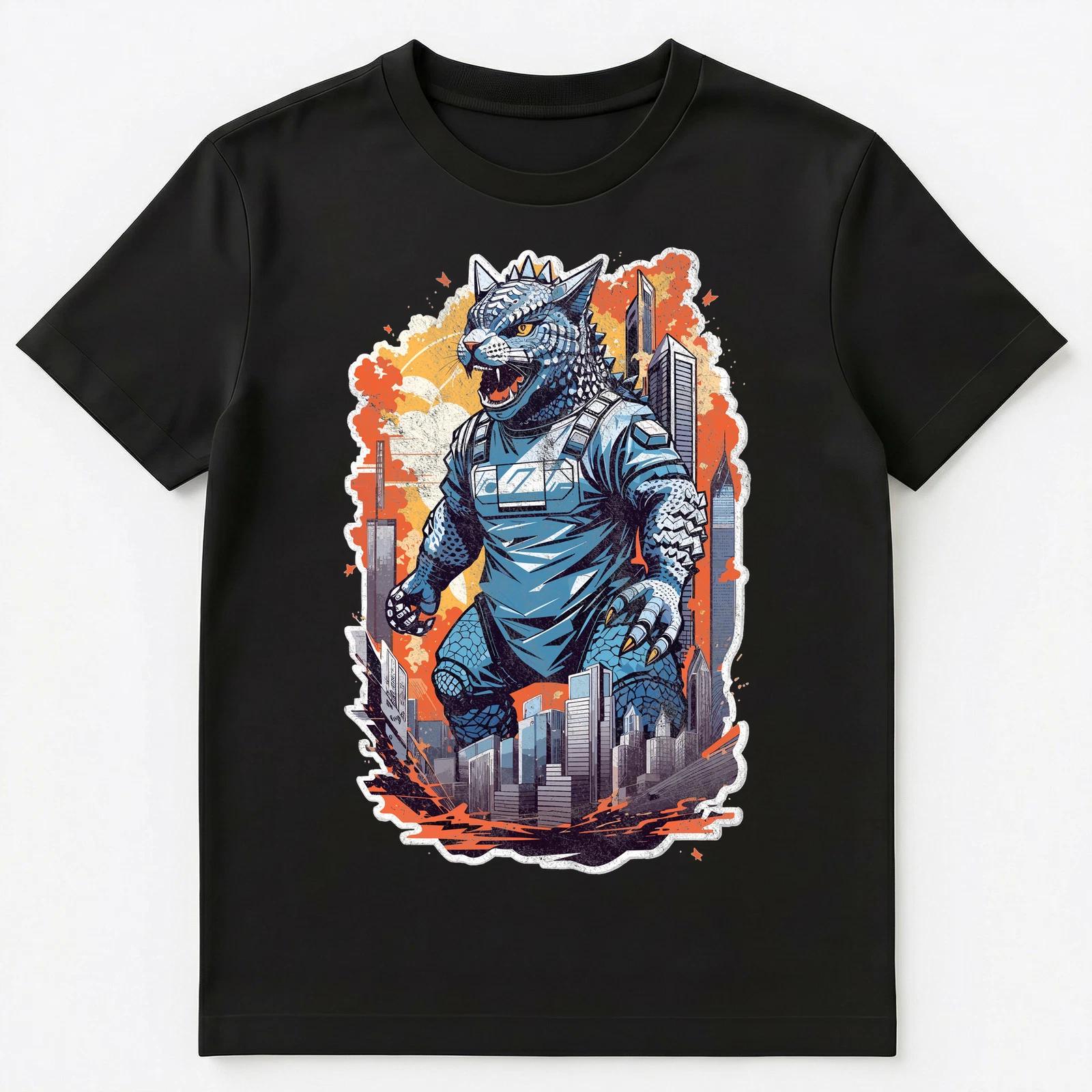 Distressed Catzilla Graphic Unisex T-Shirt 4XL
