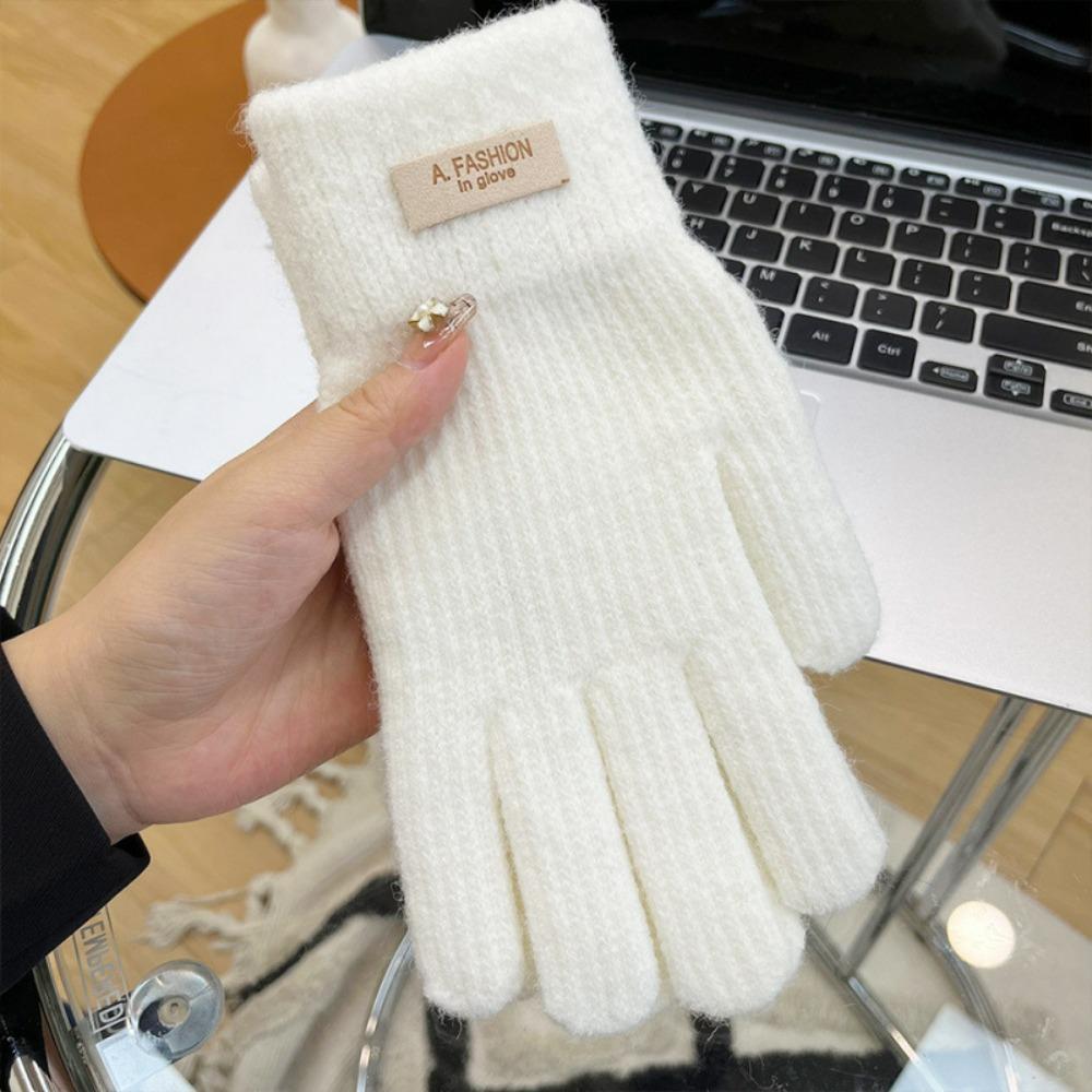 Women's Winter Knitted Gloves - Thickened Fleece-Lined Candy-Colored Touchscreen-Enabled Fingerless & Five-Finger for Cycling