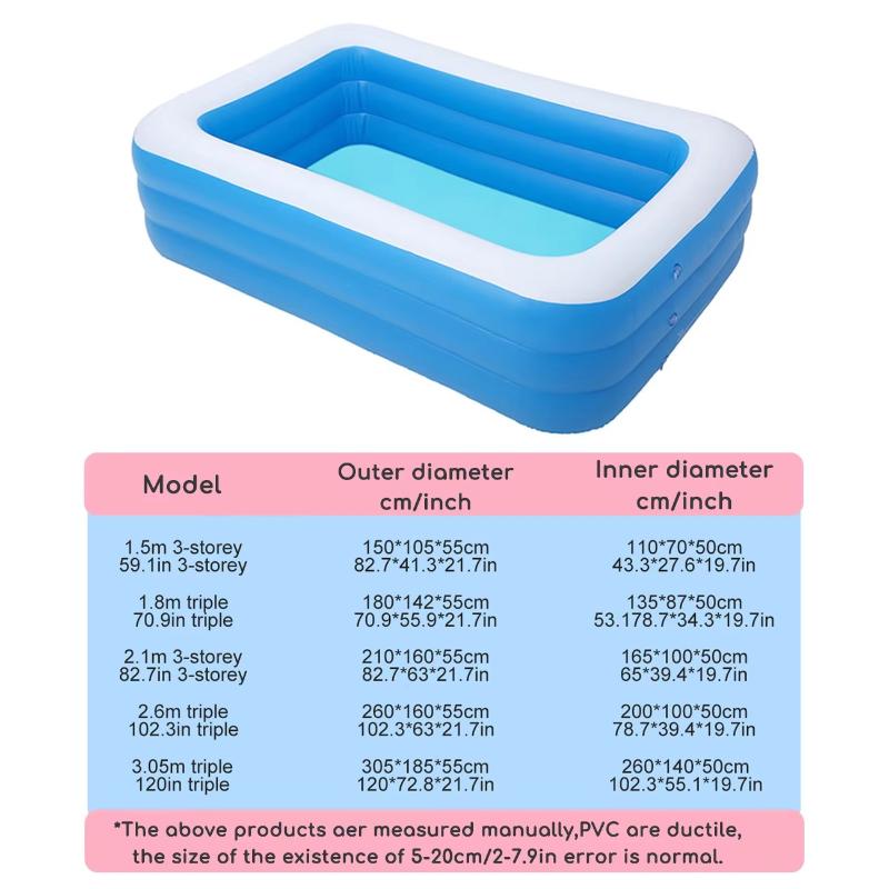 1Pcs Large Rectangle Inflatable Pvc Baby Pool, Portable Family Swimming Tub, Suitable For Kids And Adults Fast Delivery