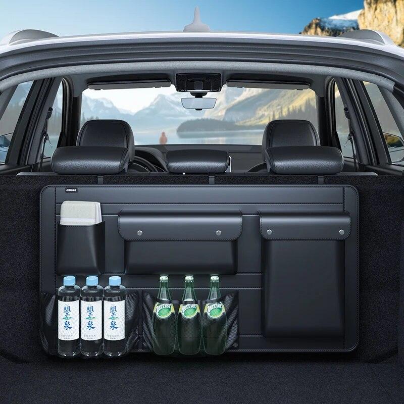 SUV Car Trunk Back Seat Organizer Hanging Leather Auto Seat Back Hanging Storage Bag Adjustable Straps Travel Bottle Net Pockets чёрный