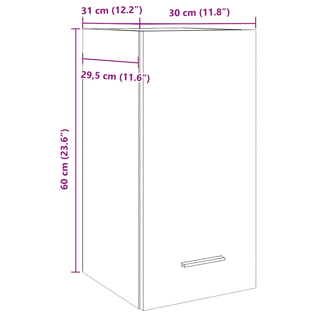 Lyon Wall Mounted Cabinet in Vintage Wood Look 30 x 31 x 60 cm Engineered Wood