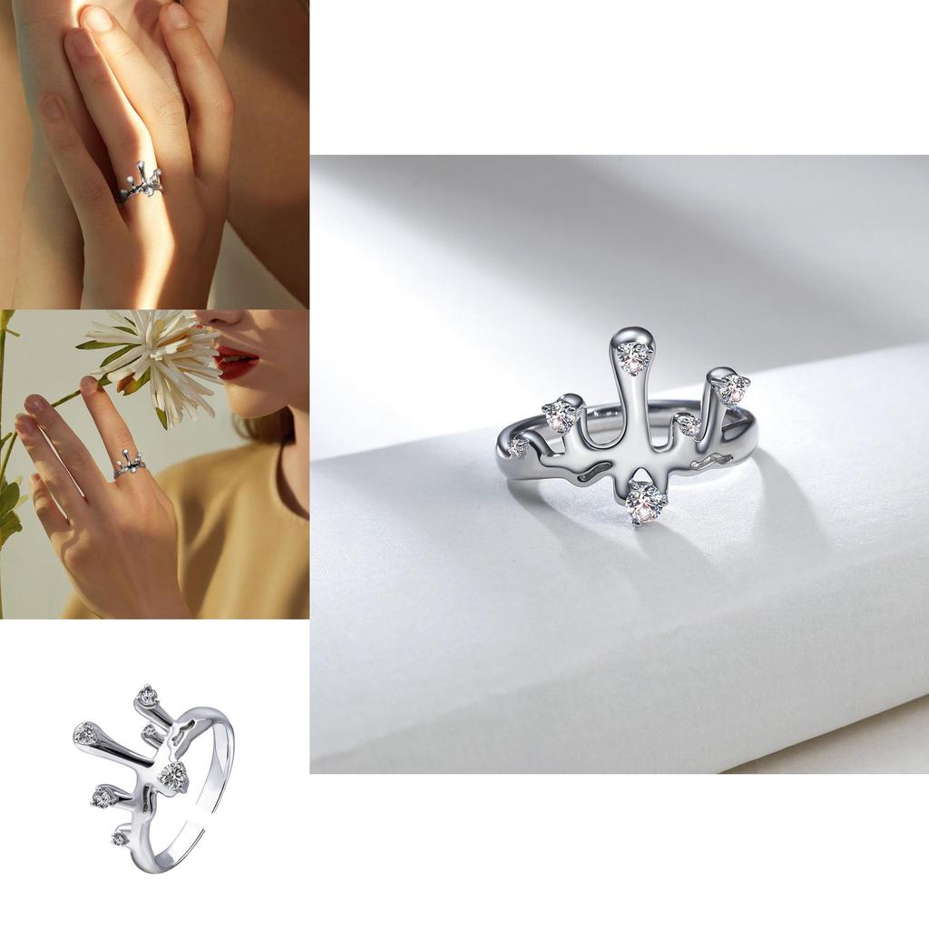 925 Sterling Modern Silver Adjustable Ring For Women With Trendy Design Geometric