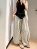Damen Hochtaillierte Leinenhose mit Polka Dots - Sommer Elastisch Weiter Bein, Große Größe