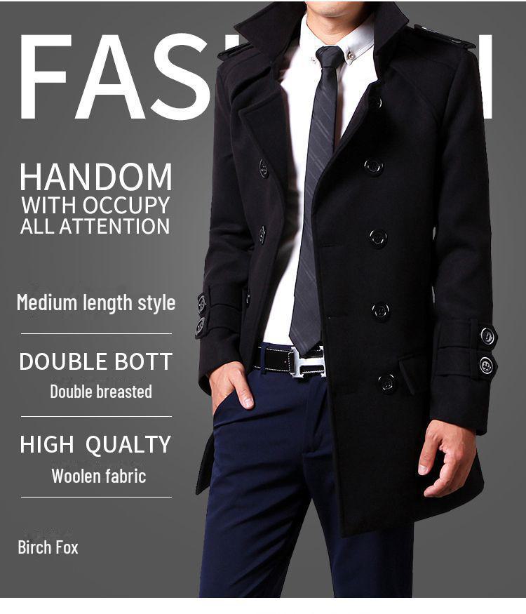 Men's Double-Breasted Wool Coat, Casual Autumn/Winter Windbreaker, Andy Lau Style