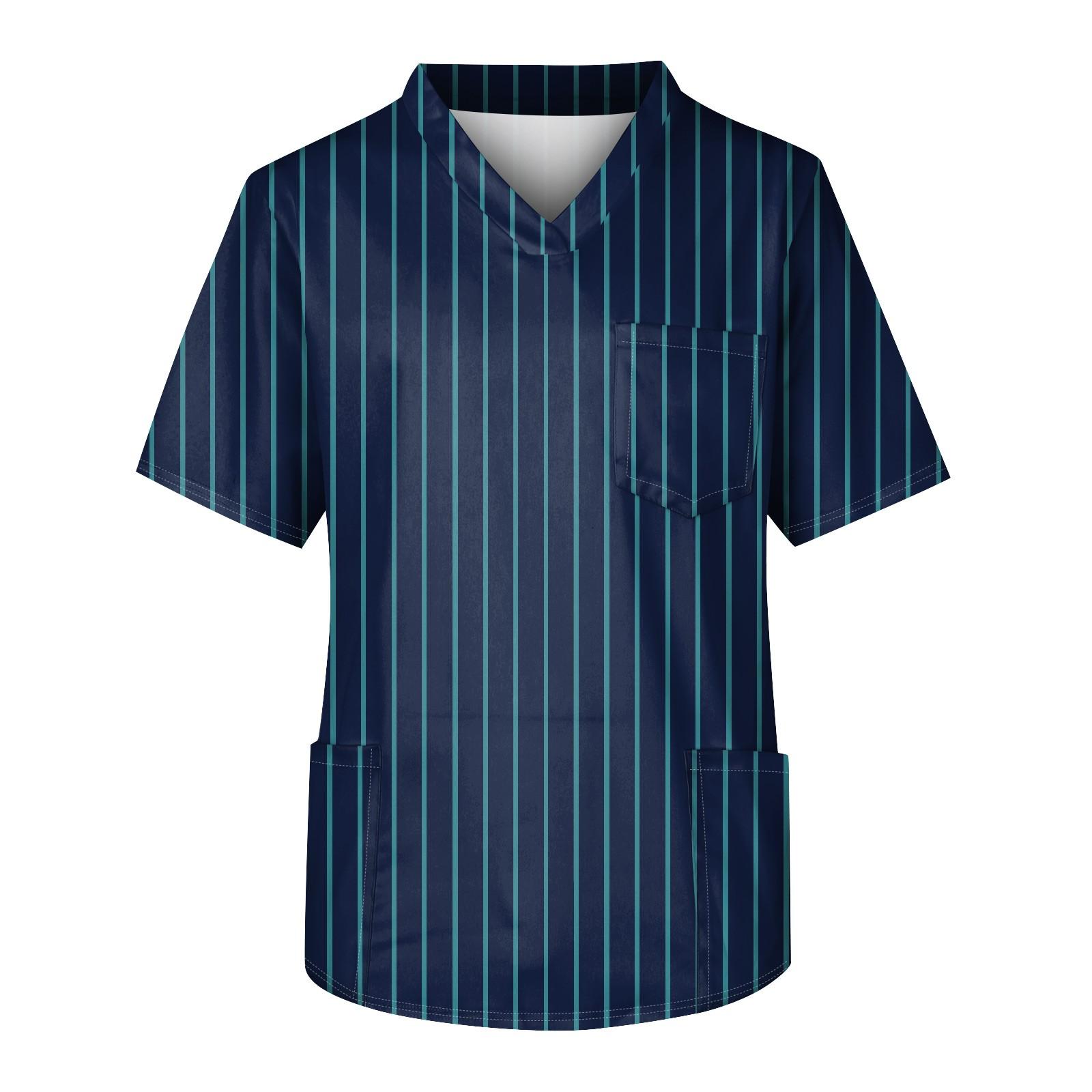 

Мужская рабочая блузка с короткими рукавами и v-образным вырезом с принтом, топ с нагрудным карманом XXXL тёмно-синий