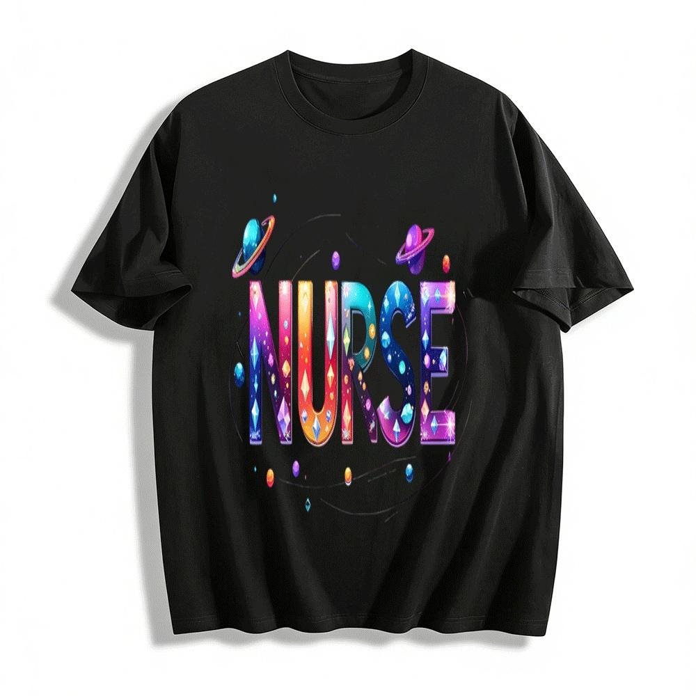 Space Themed NURSE Print Casual T Shirt For Medical Staff Pure cotton T-shirt XXS