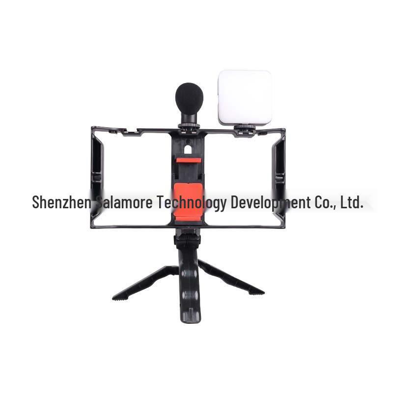 Mobile Phone Stabilizer & Photography Cage with Extension, Microphone Mount, and Fill Light