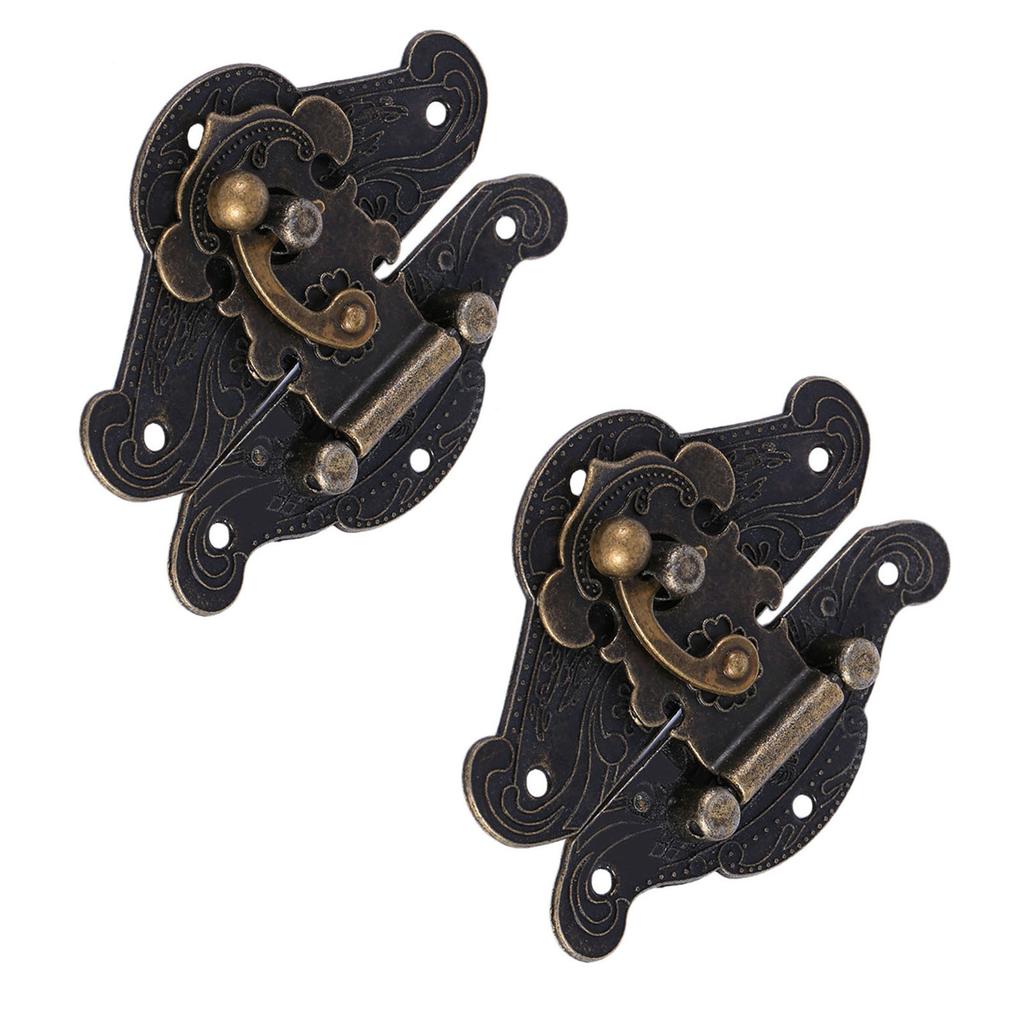 2PCS Vintage Buckle Latch Zinc Alloy Jewelry Box Latch Hasp Furniture Latch Hardware for Jewelry Case Chest Suitcase