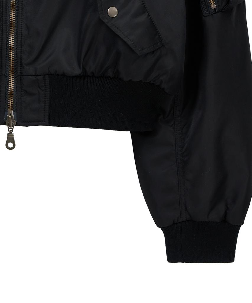Noirer Shaggy Fur Ma-1 Crop Jacket (Black)