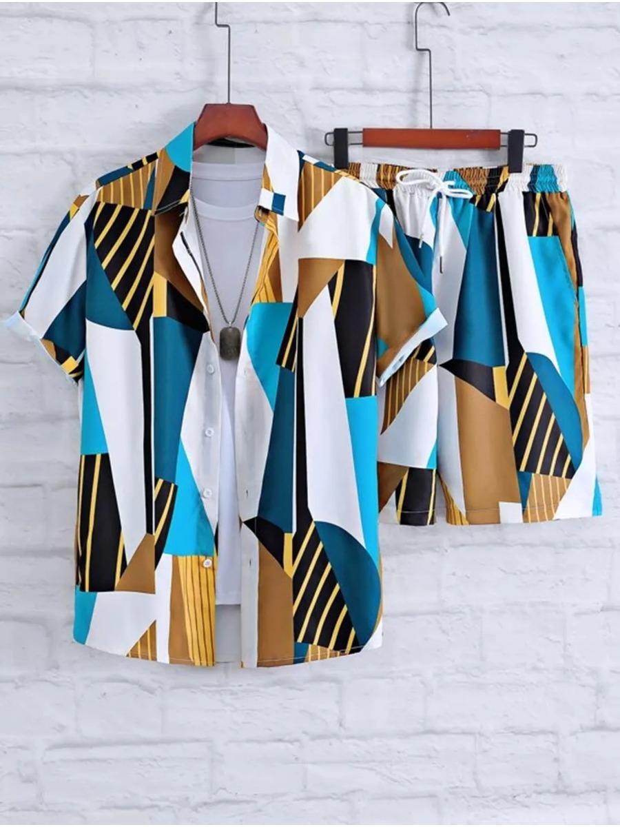 

Fashion Hawaiian Suit Print Men Shirt 2Pcs Set Luxury 3D Print Holiday Set Short Sleeve Casual Shirt Beach Two Piece Man Sets S