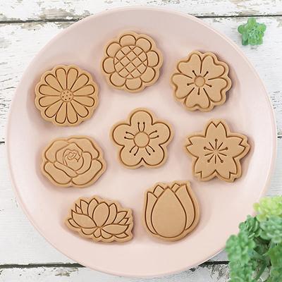 8Pcs Flower Shape Cookie Cutters 3D Plastic Biscuit Mold Cookie Stamp Bakeware