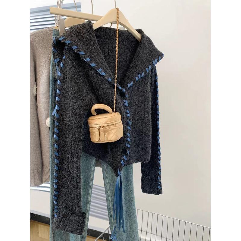 Neck thickened sweater cardigan jacket women's autumn and winter new short knitted sweater