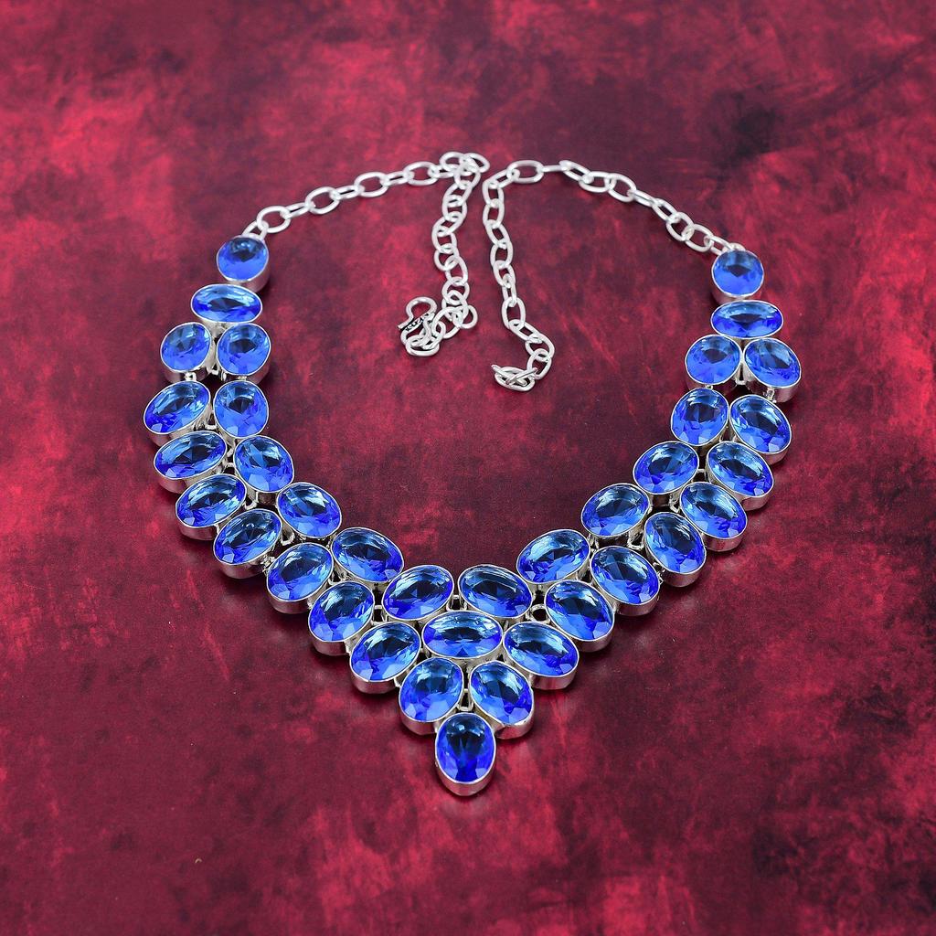 Tanzanite Handmade Gemstone Necklace, 925 Solid Sterling Silver Necklace Antique Jewelry, Adjustable Chain Necklace Engagement Gift