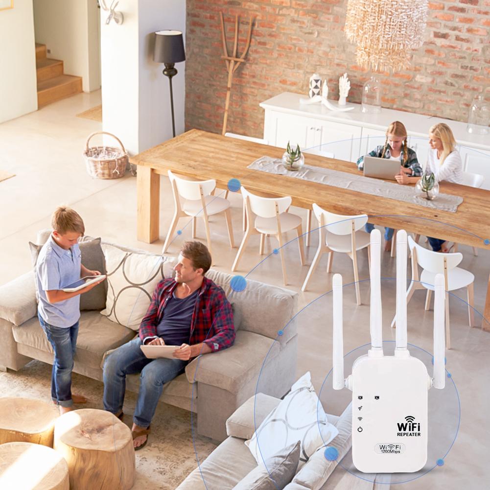 White European Standard Plug 5G Extension WiFi Network Signal Amplifier 1200M Six Wire for Indoor and Household