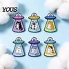 UFO Cat Brooch Enamel Metal Brooch, Aliens Ship Kitten Badge Pin, Animal Theme Clothing Bag Scarves Hat Accessories for Men Women Alloy