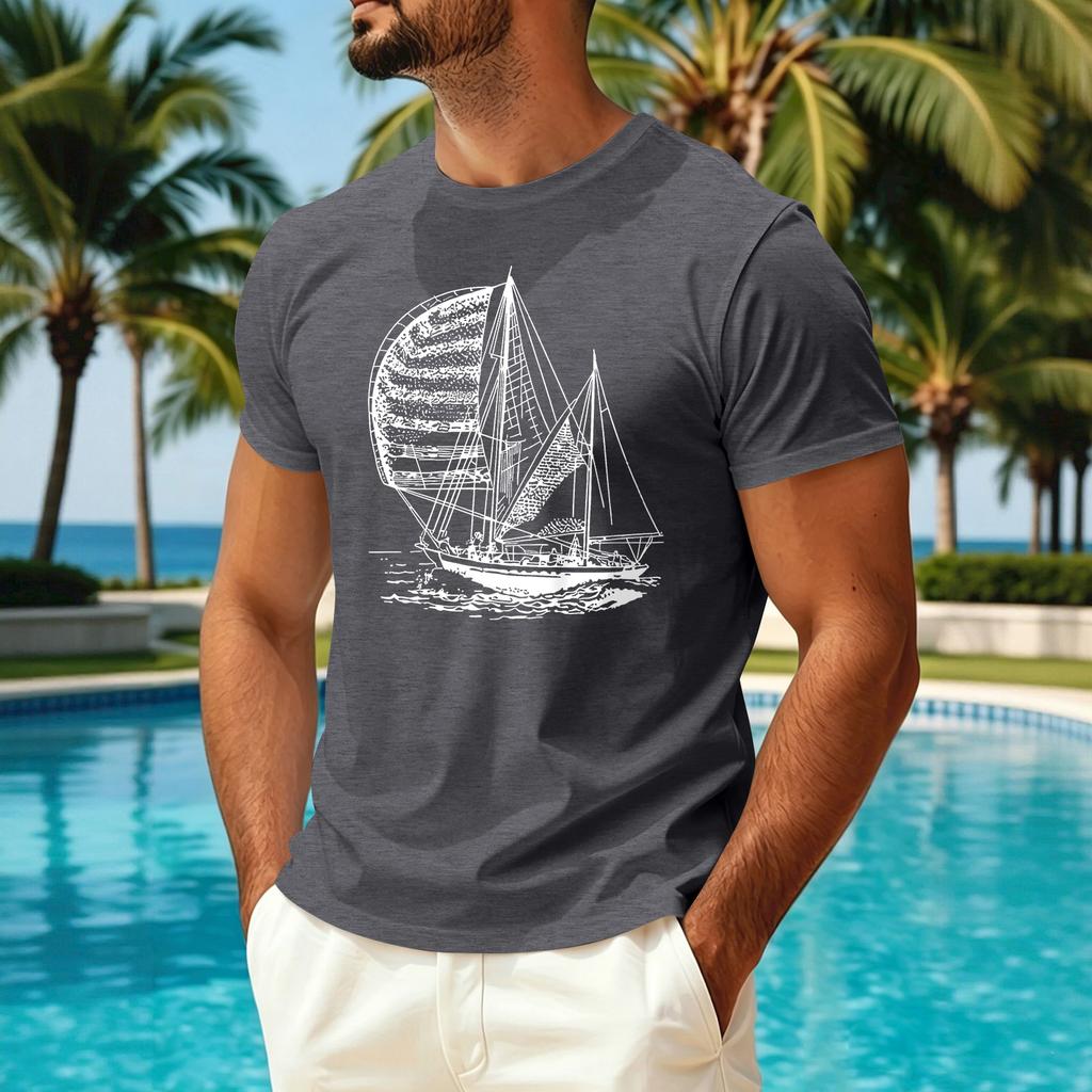 Men's Summer Casual Short Sleeve Crew Neck T-Shirt Lightweight Breathable Quick Dry Fabric Printed Design Suitable for Outdoor Activities