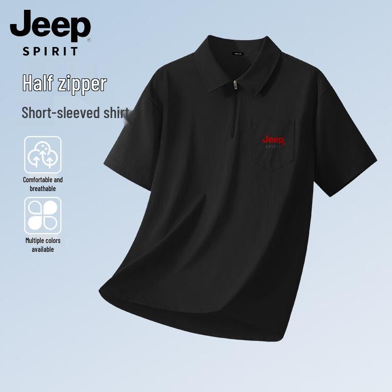 JEEP SPIRIT Men s Half-Zip Casual Short Sleeve Shirt L