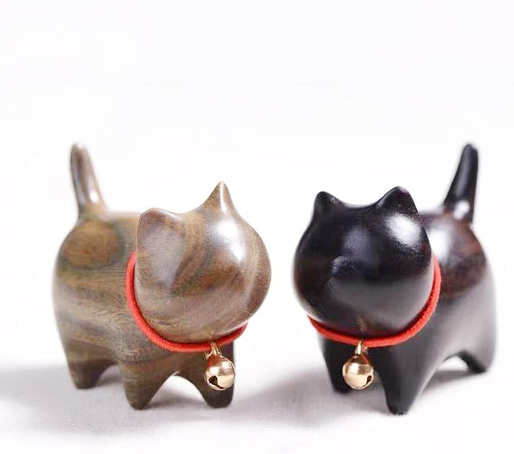 WOWTAC Wooden Cat Gardening Cat Gift Maneki Neko Set of 2 Ebony Figurines, Figurines, Boxed, (Lucky Cat) (Green + Ebony)