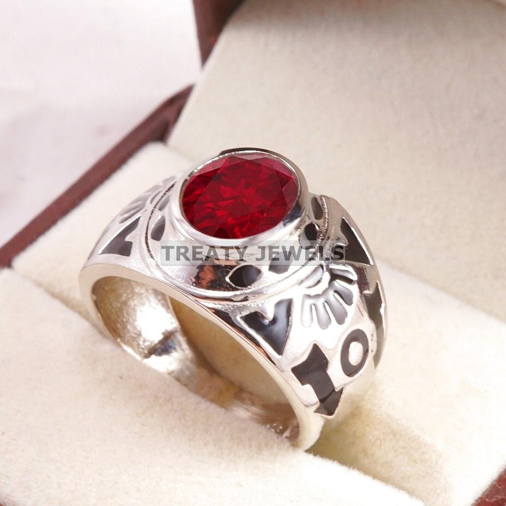 Ruby Oval Cut Gemstone With 925 Sterling Silver Ring For Men's #B543 JL375686400454