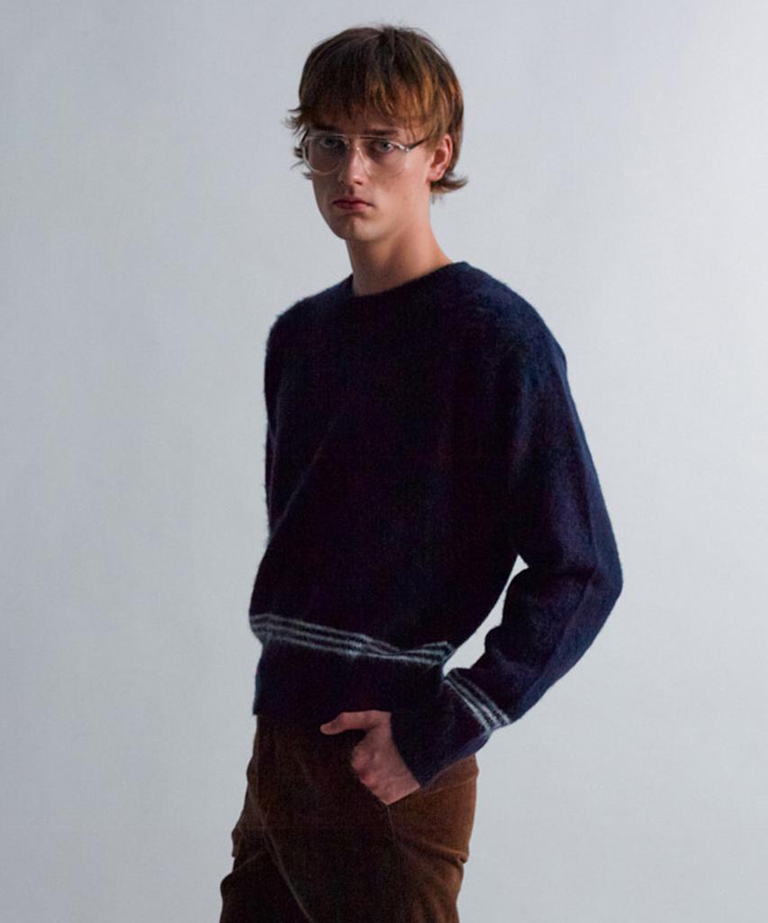 MOONSUN Essential_Unisex Mss Mohair Blend Stripe Knit [Navy]