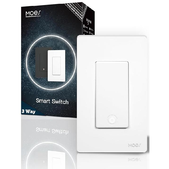 MOES Zigbee 3 Way Double Light Switch, 2 Gang Smart Wall Switches Single Pole, Require Neutral Wire, Support Remote Control, Compatible with 1 GANG