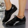 Big Size Shoes Woman Low Heels Female Footwear Oxfords Large Size Dress Retro Summer Leather Cross Lace-Up Rubber Fabric PU