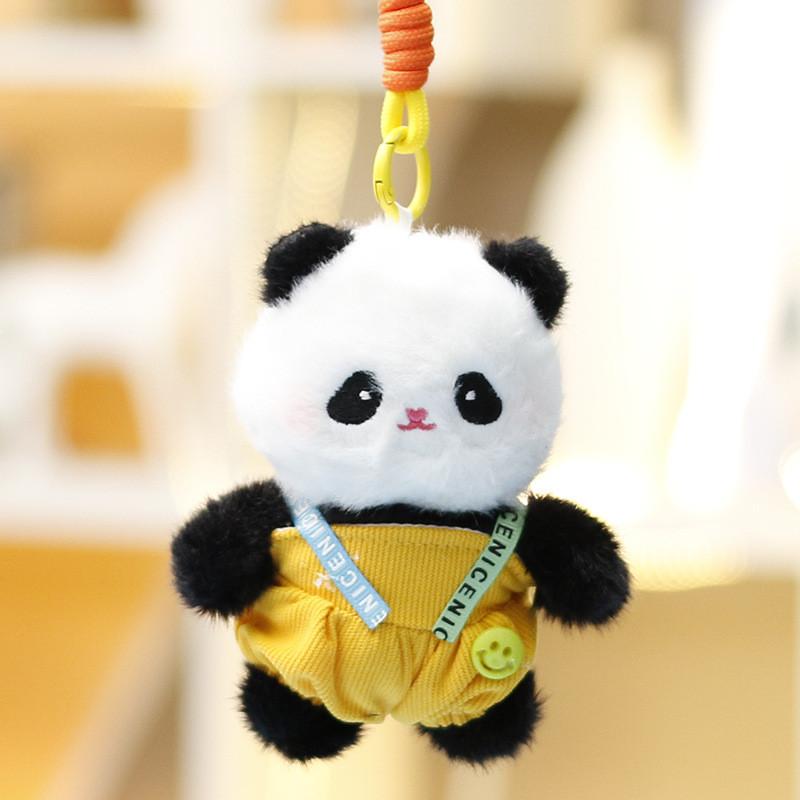 Panda Plush Toy Overalls Keychain Cute Animal Face Decor For Girls And Boys