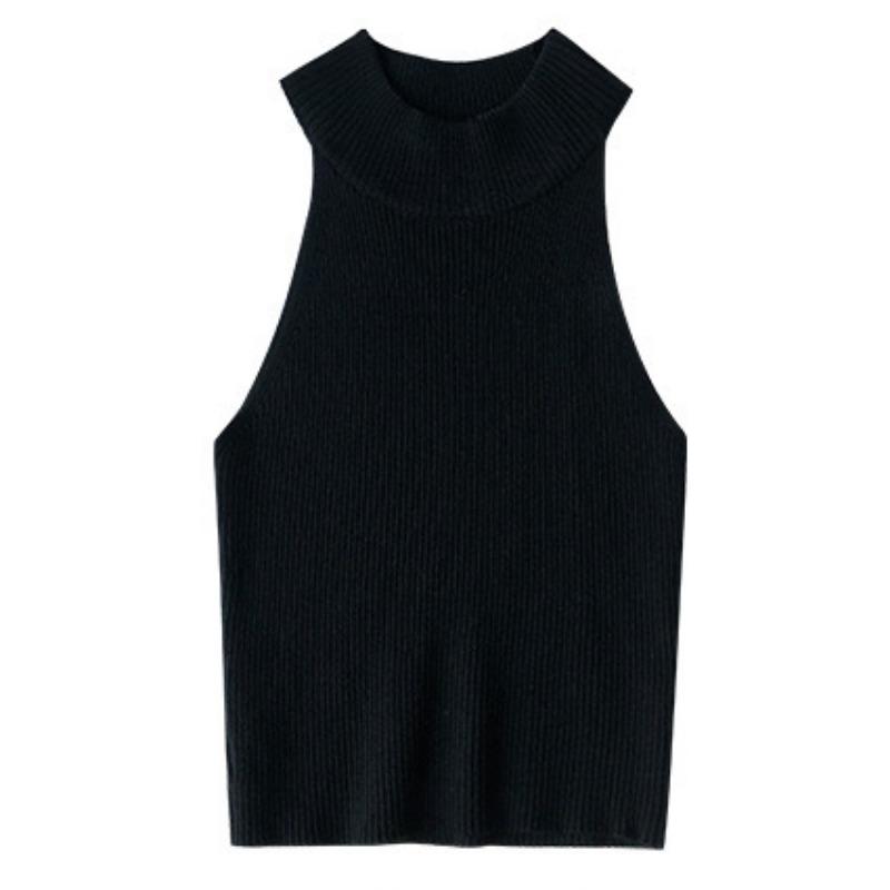 Personality Sleeveless Narrow Shoulder Sexy Vest Hanging Neck To Wear Slimming Waist Crop Thread Knit Top
